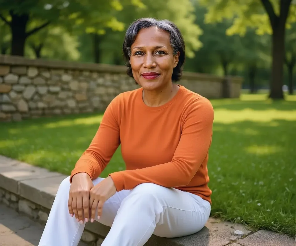 Yvonne Bignall, creator of The Return Path™ framework, seated outdoors.